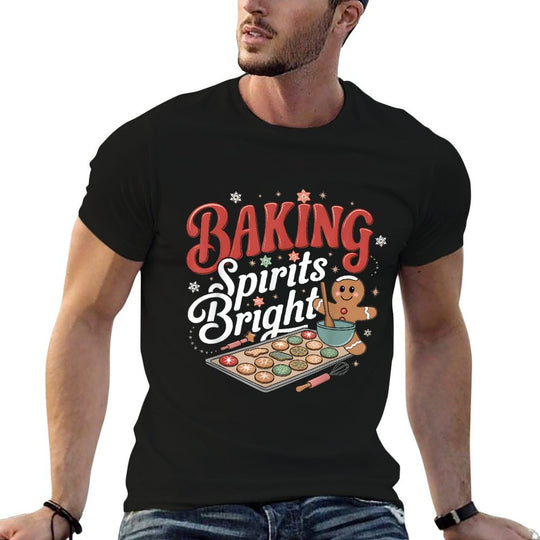 Baking Spirits Bright Funny Christmas Holiday Cookie Baker  Ribbed Collar T-Shirt