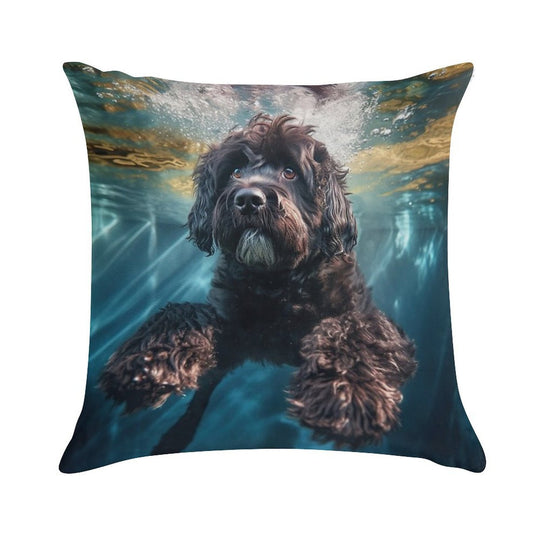 Portuguese Water Dog Swimming Under Water Soft High-Density Material Throw Pillow