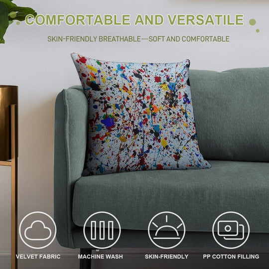 Splatter Paint Soft Hidden Zipper Throw Pillow