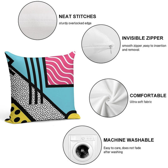 Abstract 80s Memphis Pop Art Style Graphics Soft Shrink-Resistant Throw Pillow