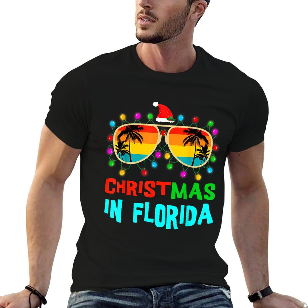Christmas In Florida Sunglasses Palm Trees Family Vacation  Eco-friendly Material T-Shirt
