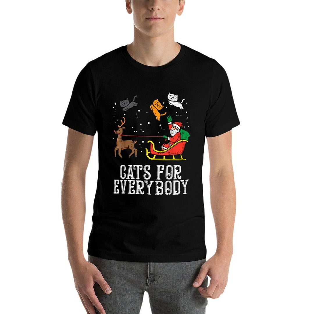 Cats For Everybody Santa Funny Christmas Xmas Women Girls  Ribbed Collar T-Shirt