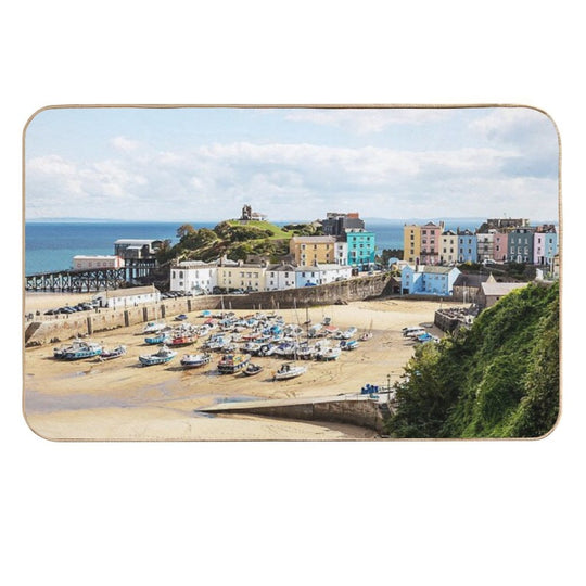 Pastel Houses, Tenby, Wales  Fade-Resistant Bath Mat
