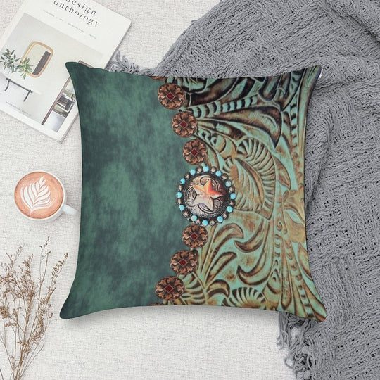 Rustic Cowboy Cowgirl Western Country Green Teal Soft Reinforced Edging Throw Pillow