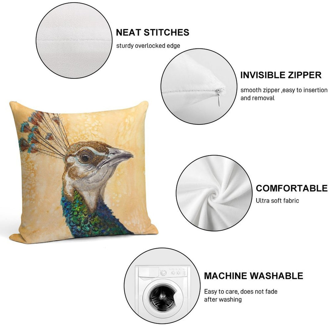 Peahen Soft Short Plush Fabric Throw Pillow