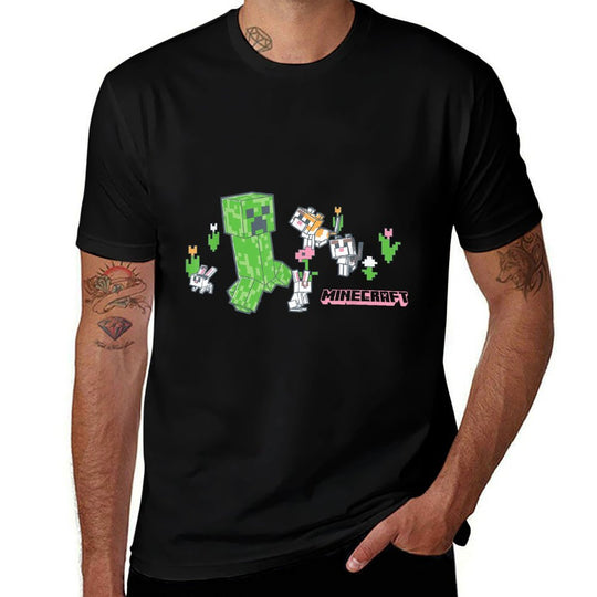 Minecraft Creeper With Bunnies And Cats Pixel Garden  Soft T-Shirt