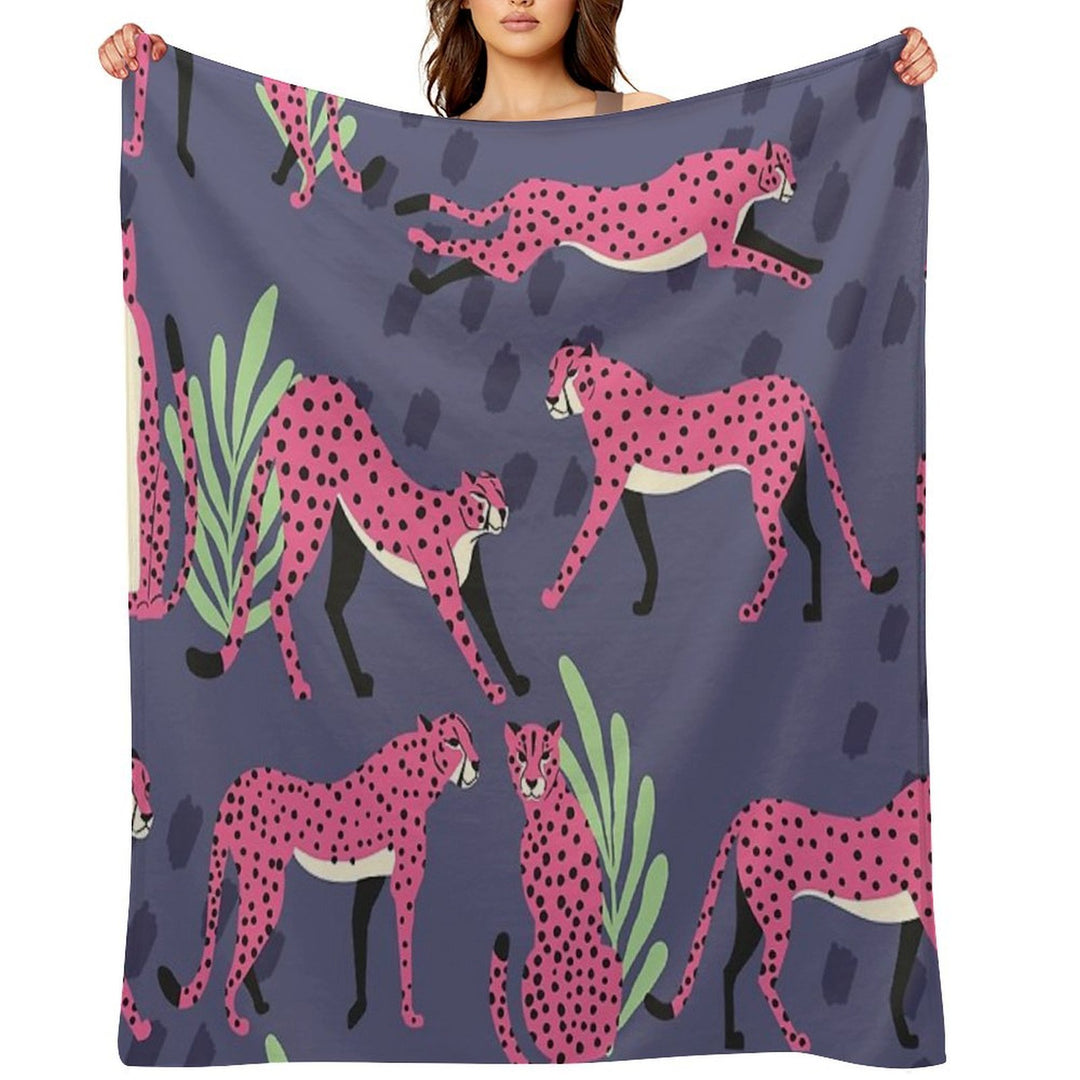 Pink Cheetahs on Purple Pattern Durable Throw Blanket
