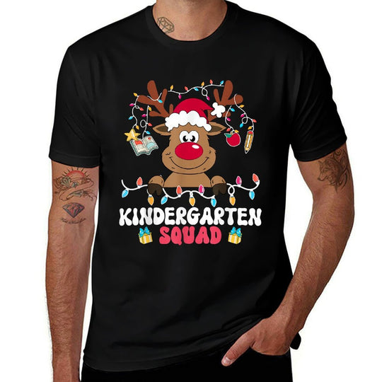 Kindergarten Squad Reindeer Christmas Teacher Xmas  Tagless Design T-Shirt