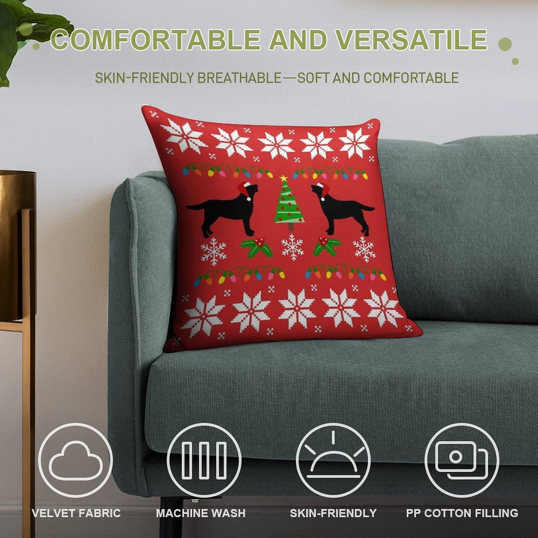 Black Labrador Happy Christmas Sweater Pattern Soft Hidden Zipper Throw Pillow