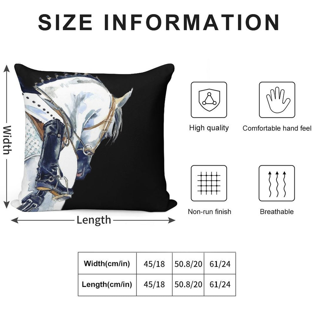 Dressage Sport Horse with Rider. Watercolor Horse Illustration. Soft Washable Throw Pillow