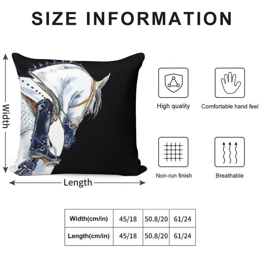 Dressage Sport Horse with Rider. Watercolor Horse Illustration. Soft Washable Throw Pillow
