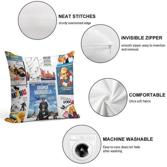 Louis De Funes Movie Poster Compilation Soft Style Accent Throw Pillow