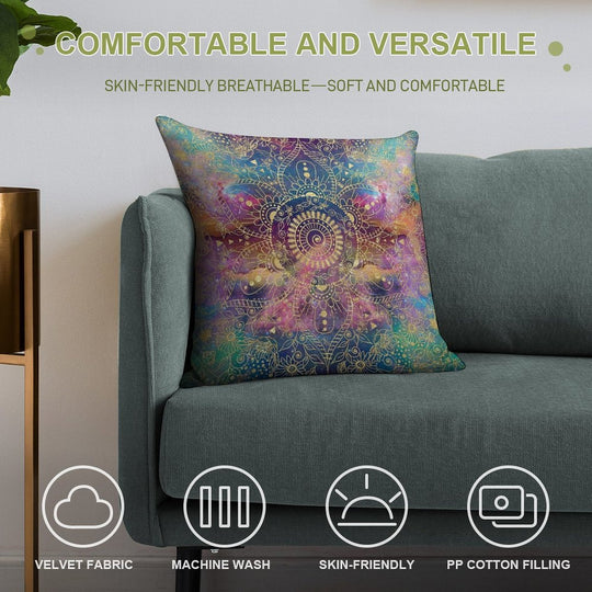 Gold Mandala Watercolor Colorful Nebula Soft Ultra-Soft Texture Throw Pillow