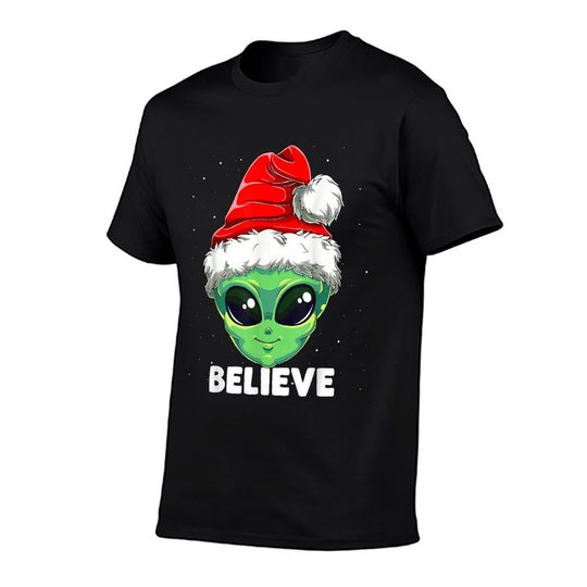 Christmas Alien Santa Costume Funny UFO Santa Hat Xmas Kids  Breathable T-Shirt