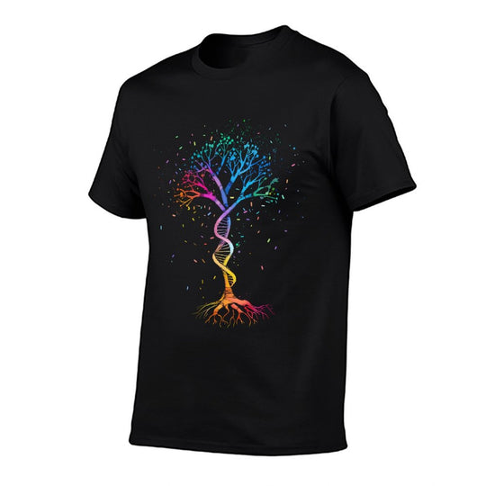 Colorful Tree Life Double Helix DNA Art  Ribbed Collar T-Shirt