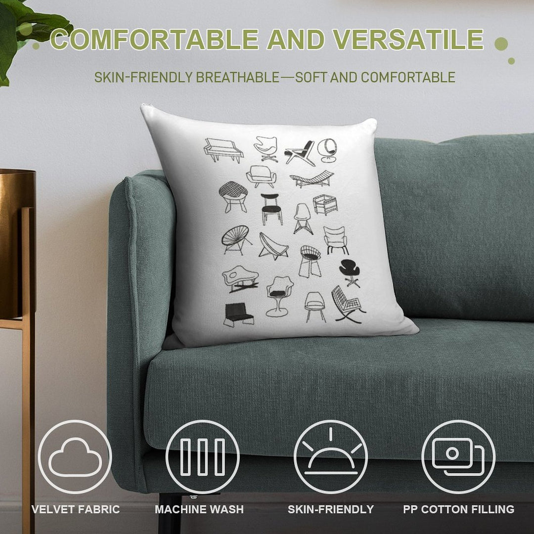 Mid Century Modern Chair Collection Soft Washable Throw Pillow