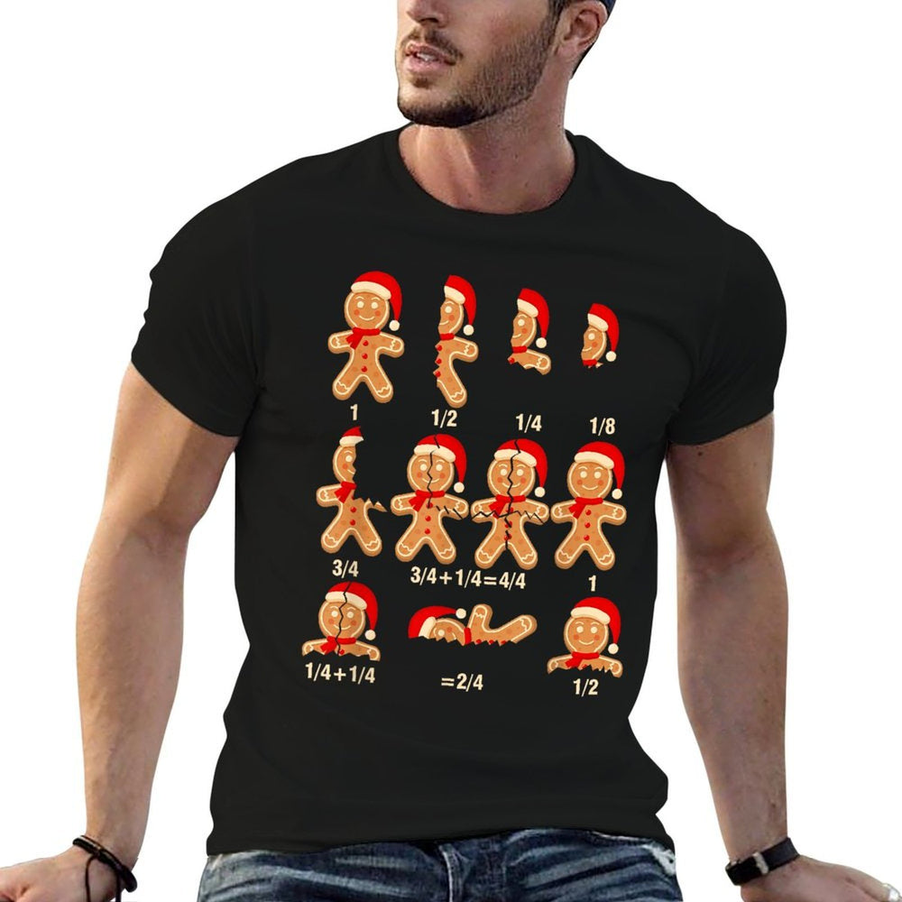 Christmas Math Teacher Equation Gingerbread With Santa Hat Men Women  Cotton T-Shirt