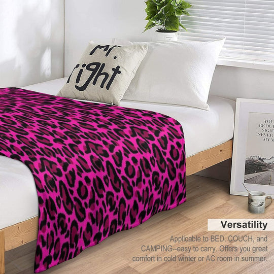 Hot Pink Y2K Aesthetic Leopard Print Plush Throw Blanket