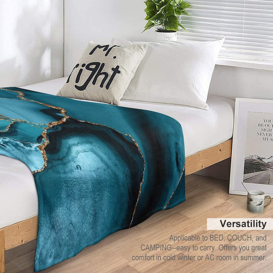 Teal And Gold Faux Marble Landscape Waves Anti-pilling Throw Blanket