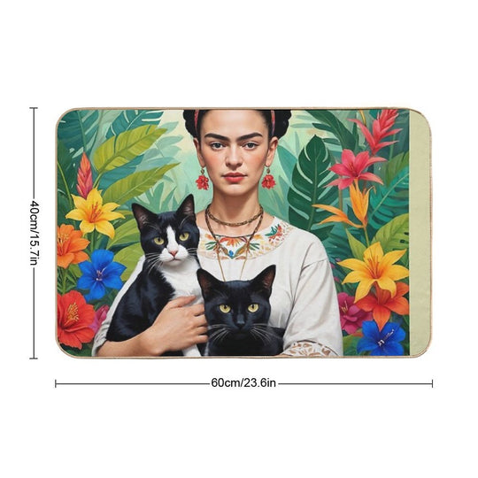 Frida Kahlo  Flowers Black Cats  Kittens  Frida Kahlo  Toxin-Free Bath Mat
