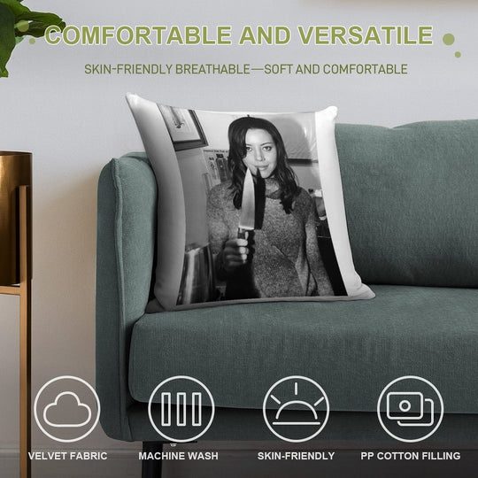 Aubrey Plaza Holding Knife Soft Decorative Cover Throw Pillow
