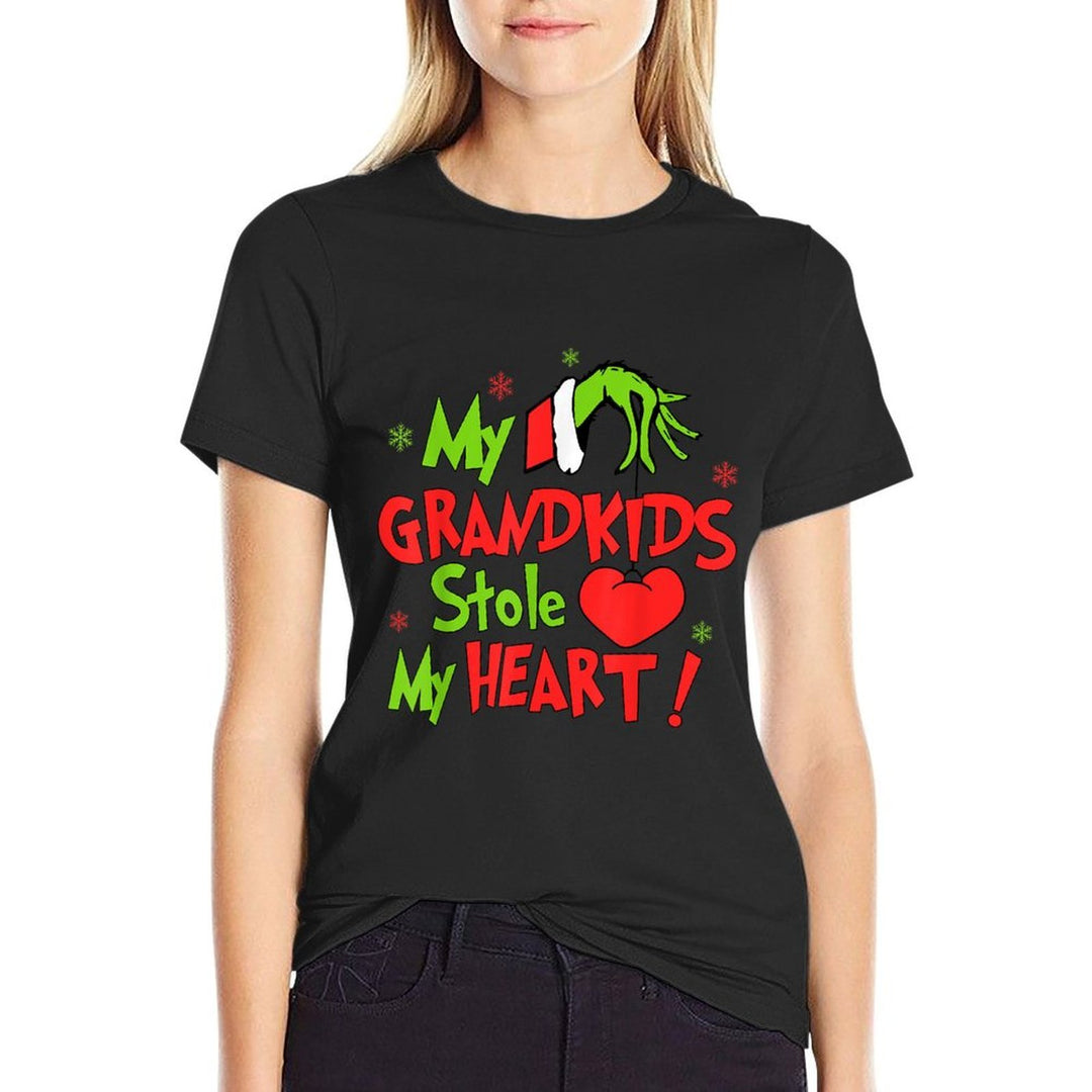 My Grandkids Stole Funny My Heart Matching Christmas Family  Fade-proof Color T-Shirt