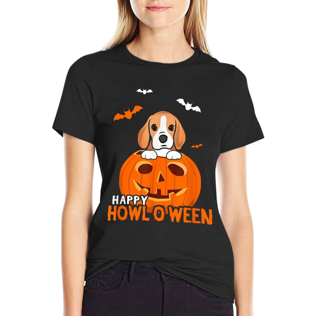 Cute Halloween Beagle Dog Pumpkin Costumes Thanksgiving Men Women Kids  Oversized Silhouette T-Shirt