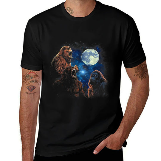 Three Bigfoot Howling At The Moon  Sasquatch Starry Night  Classic T-Shirt