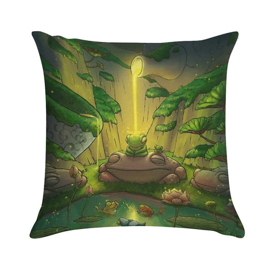 Tea Time Frog Meditation Asian Artwork Illustration Soft Shrink-Resistant Throw Pillow