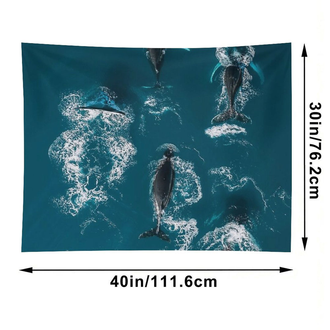 Whales in Blue - Wildlife Aerial Tapestry