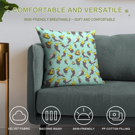 Cockatiel Doodle Pattern Soft Reinforced Edging Throw Pillow