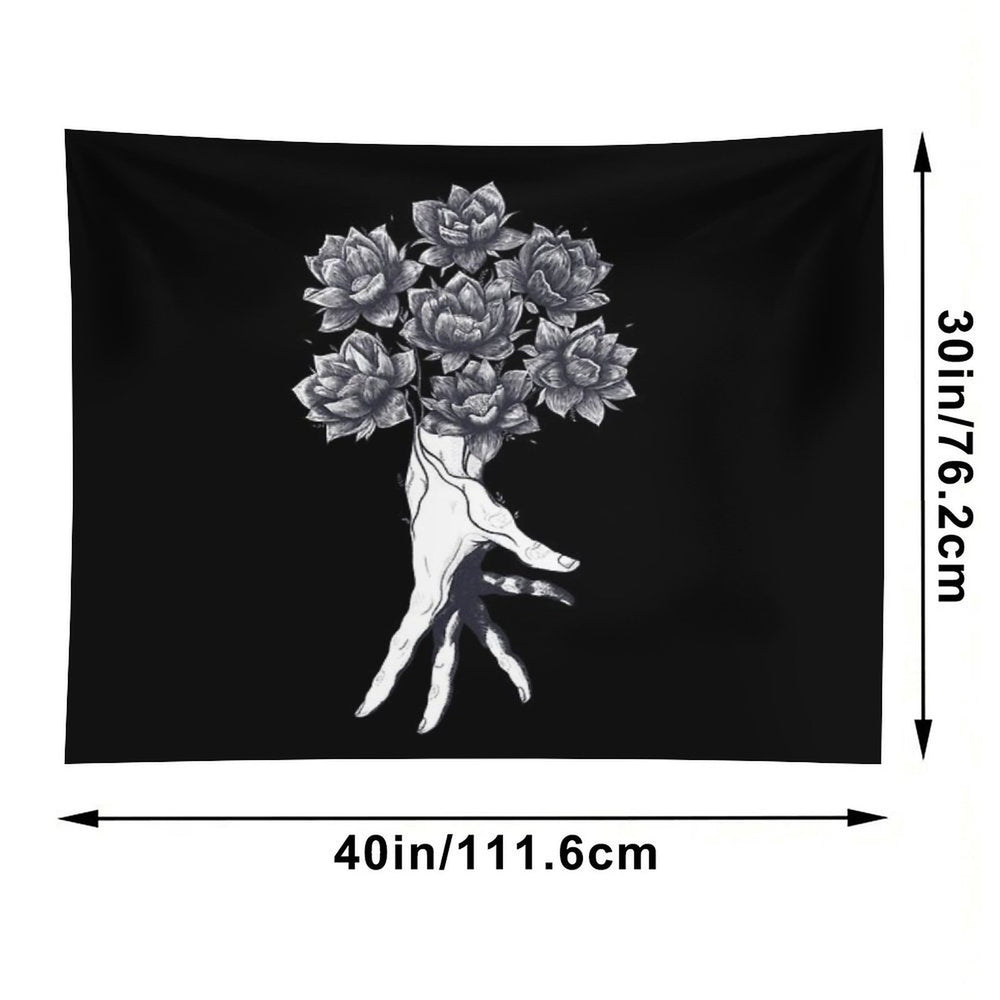 Hand with Lotuses on Black Tapestry
