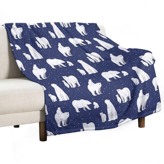 Winter Polar Bears And Stars on Navy All-season Throw Blanket