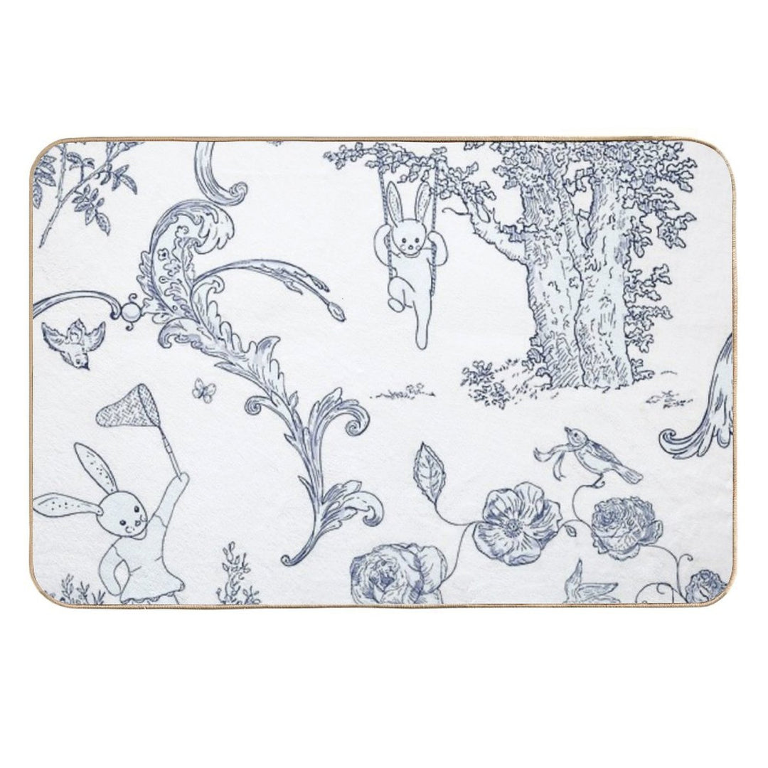 Blue Bunny Toile   Blue Toile   Blue Bunny Toile  Blue Toile Print  Easy Maintenance Bath Mat