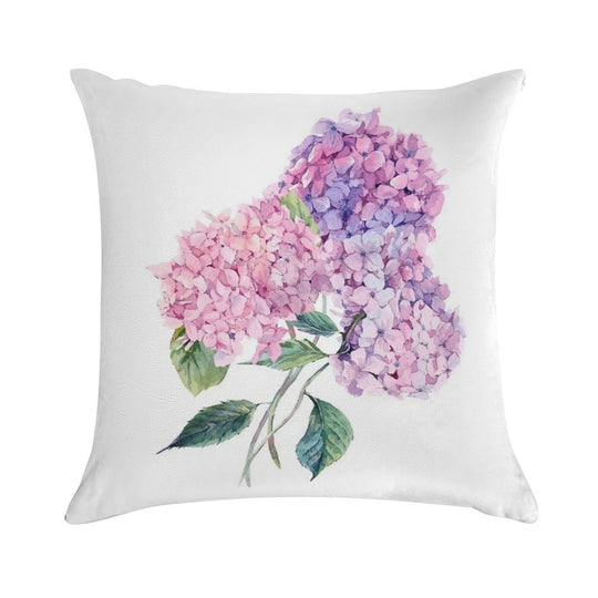 Watercolor Branch of Blooming Hydrangeas Soft Style Accent Throw Pillow