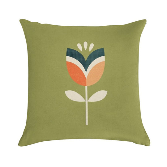 Retro Tulip - Orange And Olive Green Soft Washable Throw Pillow
