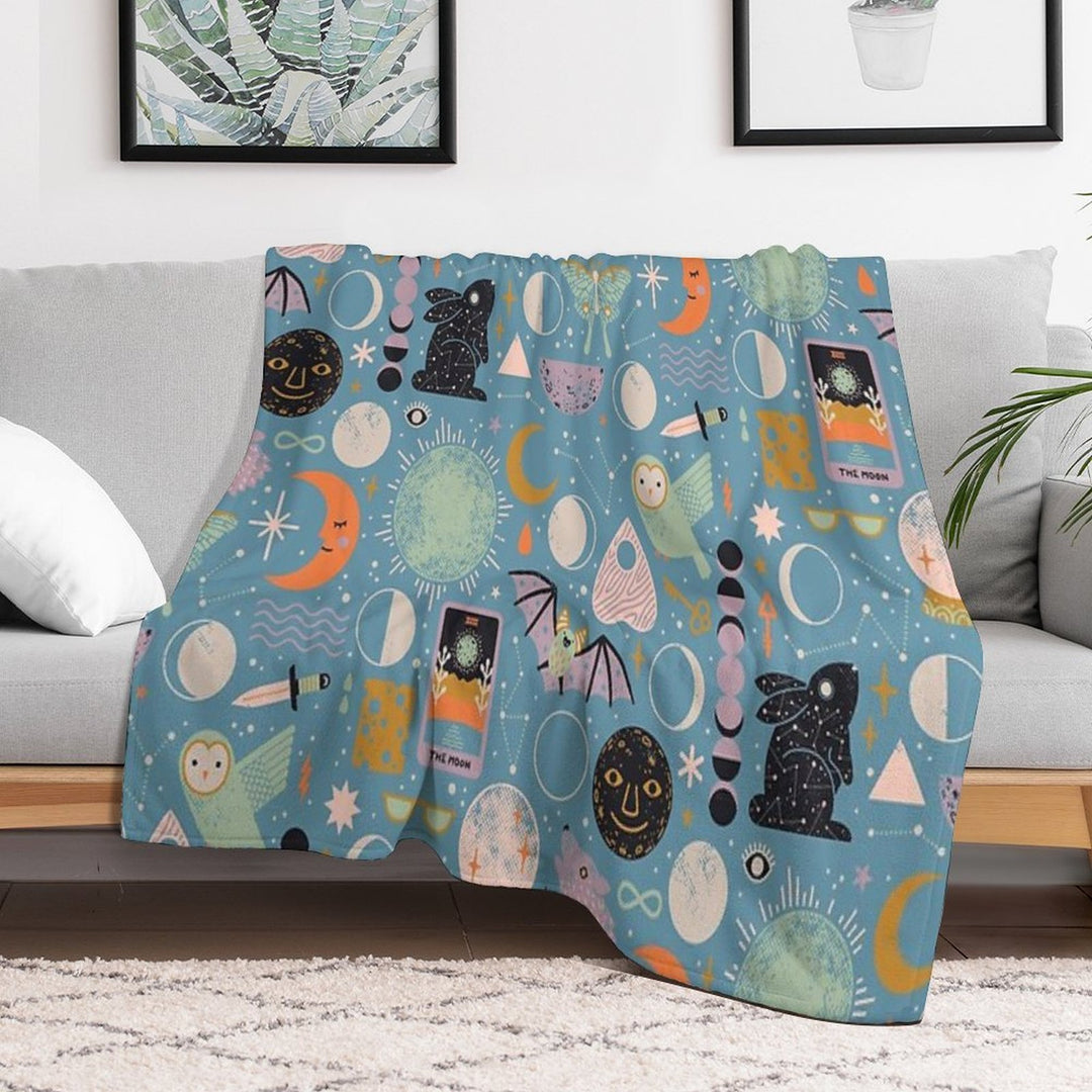 Lunar Pattern Blue Moon All-season Throw Blanket
