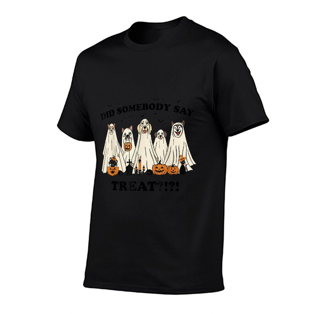 Did Somebody Say Treat Ghost Dogs Lovers Halloween Costume  Ribbed Collar T-Shirt