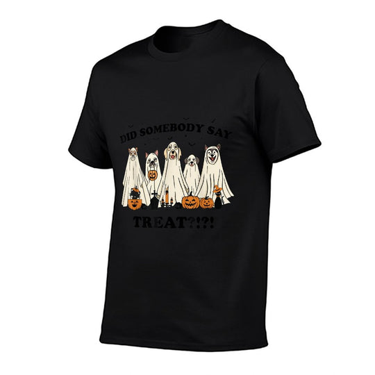 Did Somebody Say Treat Ghost Dogs Lovers Halloween Costume  Ribbed Collar T-Shirt