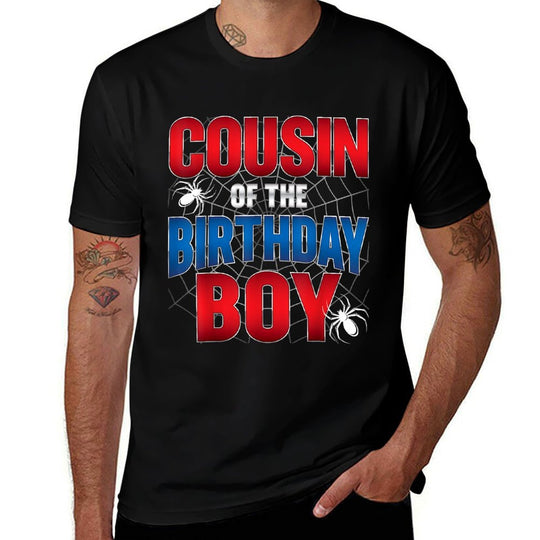 Cousin of The Birthday Boy Costume Spider Web Birthday Party  Summer-ready Fabric T-Shirt