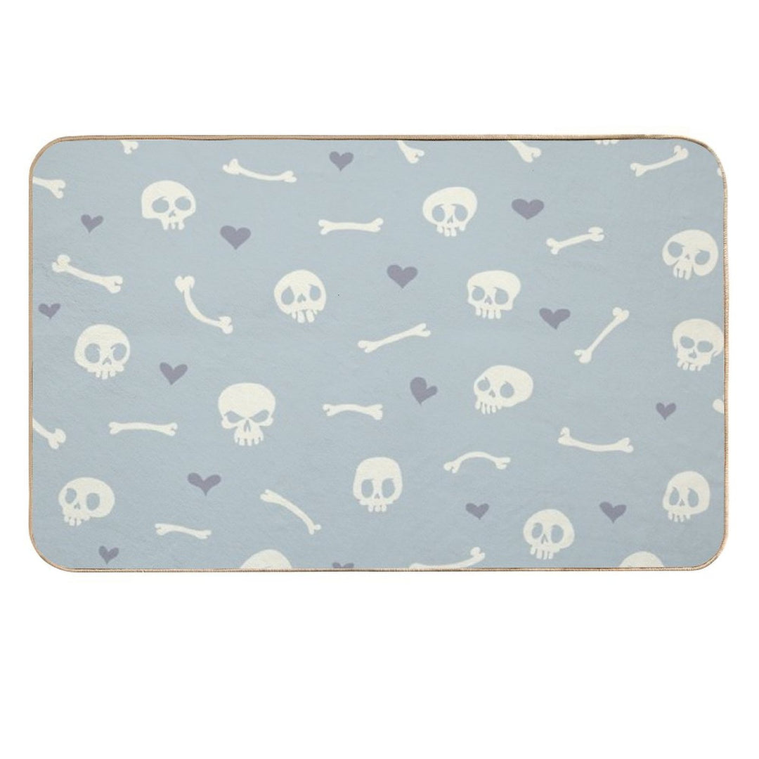 Cartoon Skulls with Hearts on Light Blue Background Seamless Pattern  Long-Lasting Bath Mat