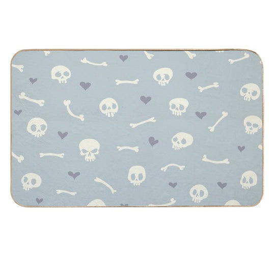 Cartoon Skulls with Hearts on Light Blue Background Seamless Pattern  Long-Lasting Bath Mat