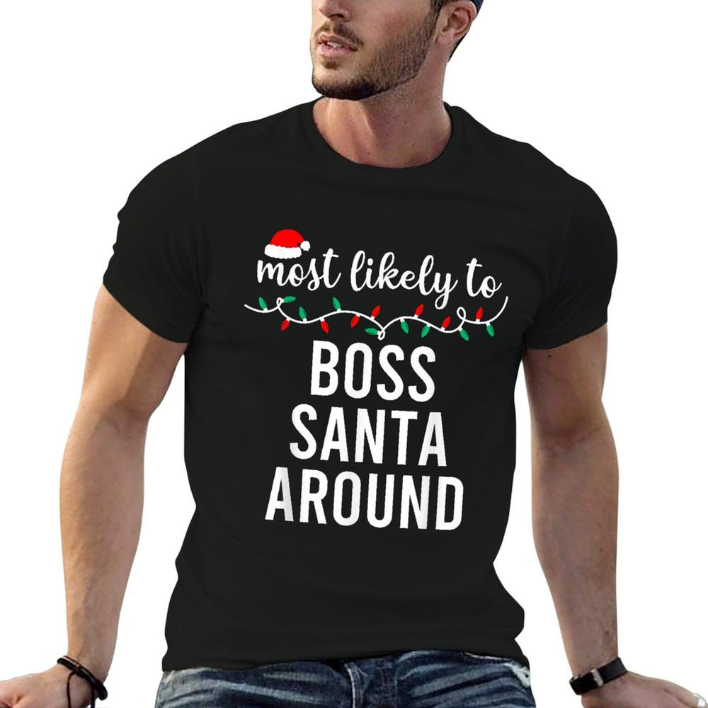 Most Likely To Christmas Matching Family Pajamas Funny  Ribbed Collar T-Shirt