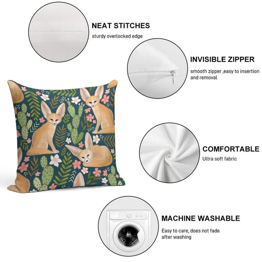 Fantastic Fennec Foxes on Navy Soft Decorative Cover Throw Pillow