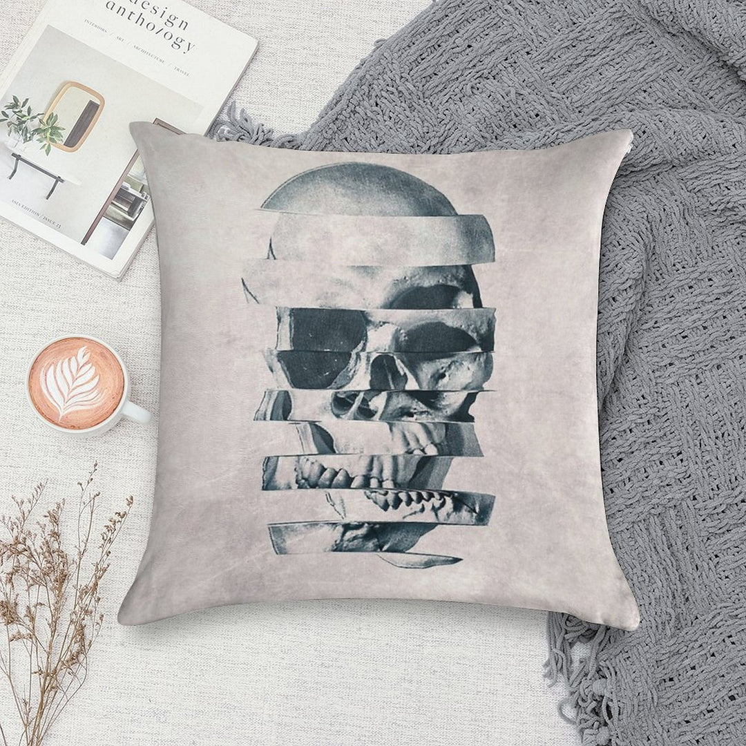 Glitch Skull Mono Soft Decorative Cover Throw Pillow