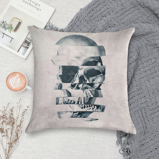 Glitch Skull Mono Soft Decorative Cover Throw Pillow