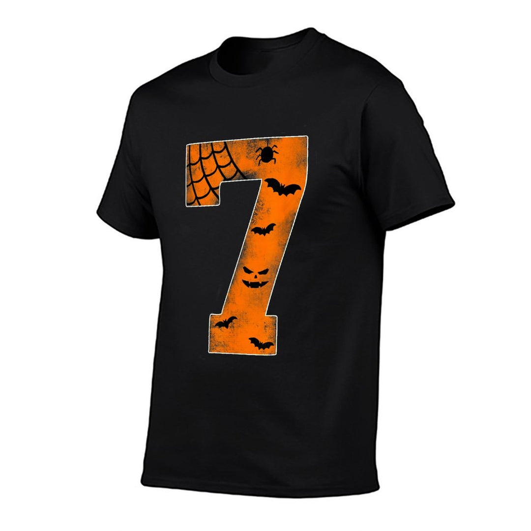 Number 7 7th Birthday Boy Seven Halloween Happy Birthday  Ribbed Collar T-Shirt
