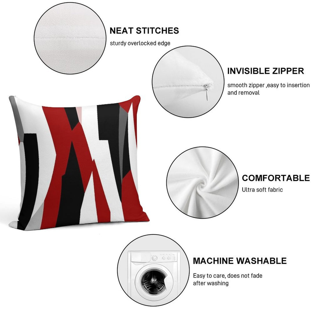Red Black And White Abstract Soft High-Density Material Throw Pillow