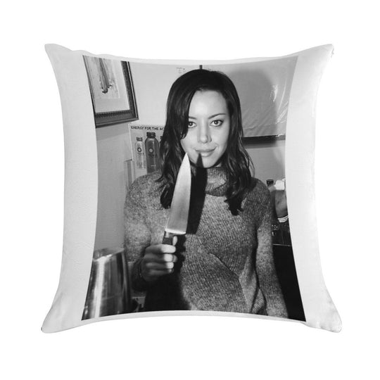 Aubrey Plaza Holding Knife Soft Decorative Cover Throw Pillow