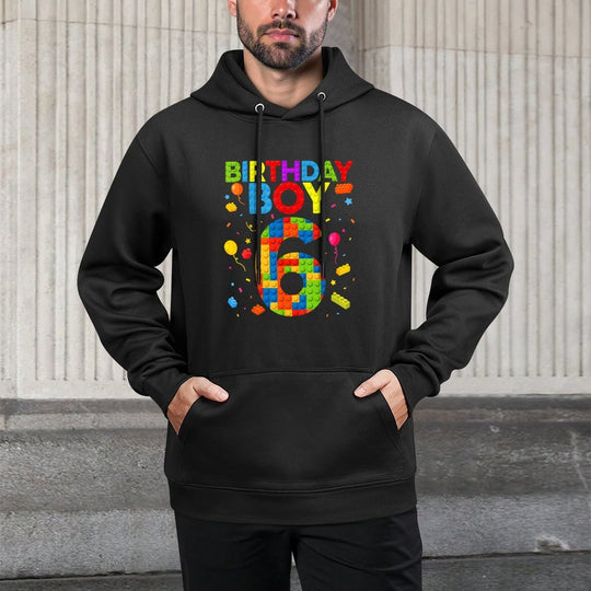 6 Birthday Boy 6 Year Old Building Blocks Colorfast Hoodie